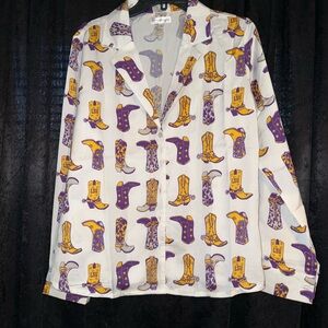 LSU Purple & Gold Cowboy Boot Print Button-Down Shirt